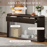 Oval Fluted Console Table With 2 Drawers And Bottom Shelf