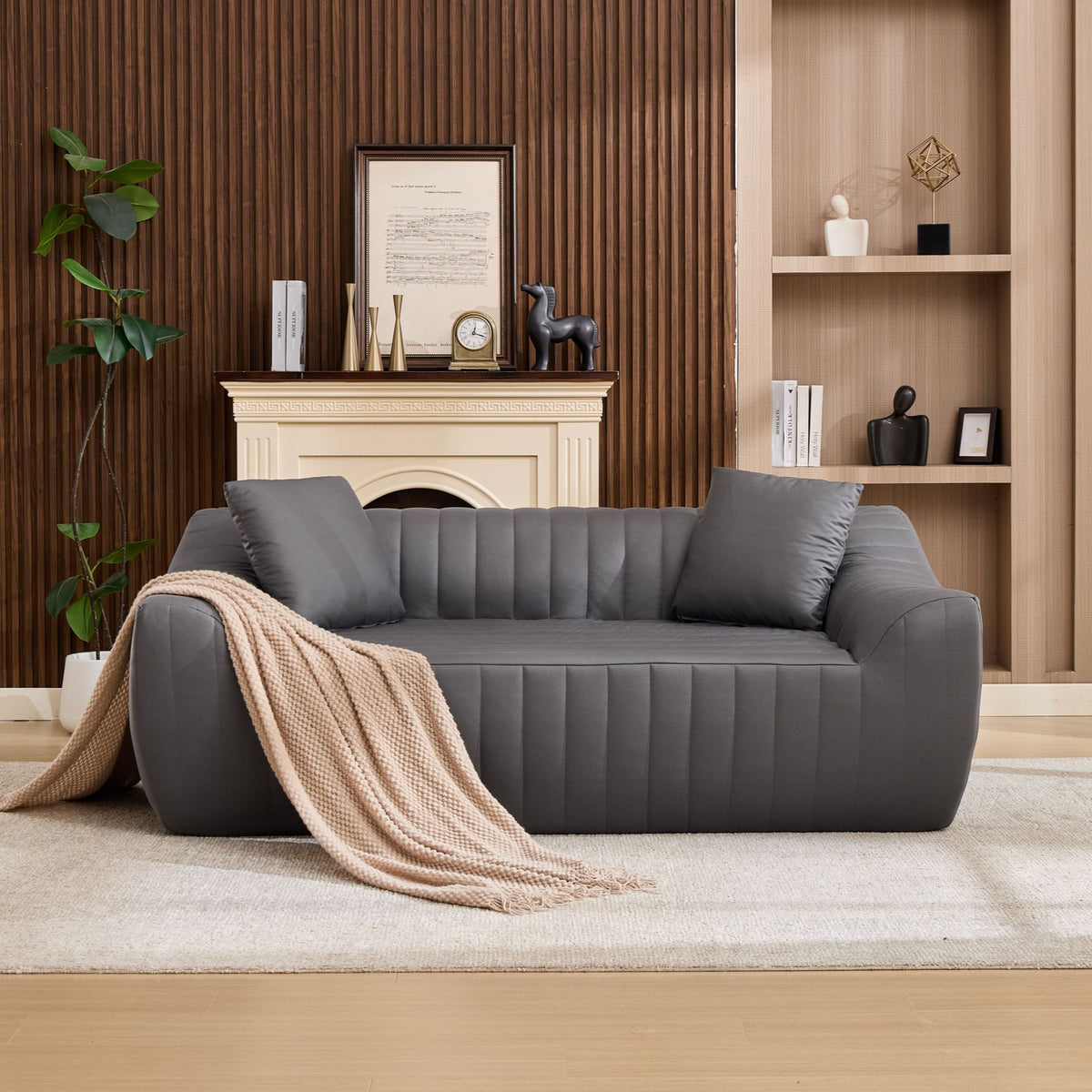 Oversized 2 Seater Loveseat With 2 Decor Throw Pillows, Deep Seat Sofa For Living Rooms