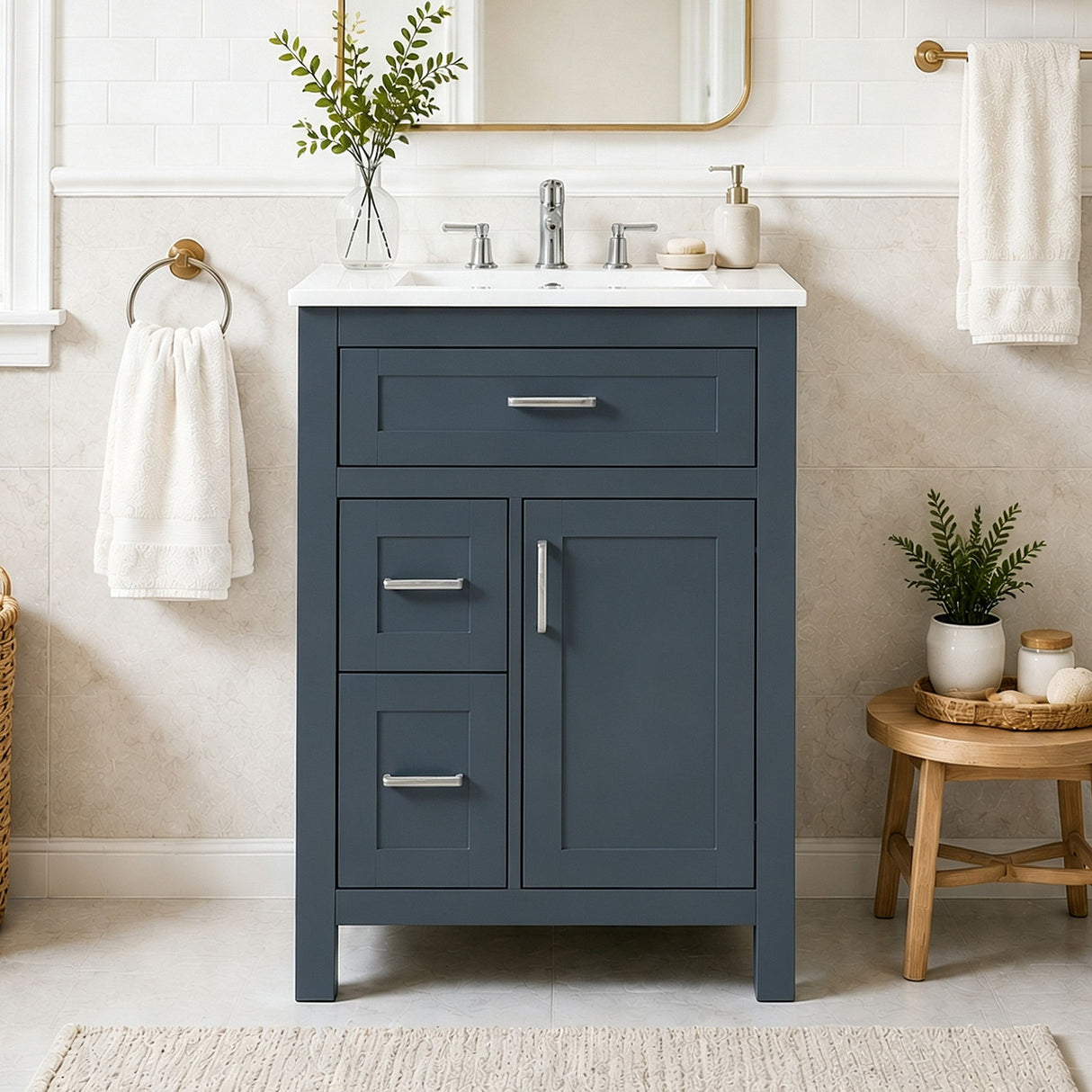 Modern Bathroom Vanity With Sink, Flip Drawer & 2 Drawers, Soft Close Hinges, Adjustable Shelf
