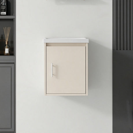 16" Floating Bathroom Vanity Combo, Wall Mounted Cabinet With Sink & Soft Close Doors For Small Bathrooms - Khaki