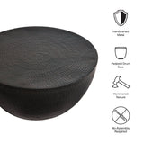 32 Inch Metal Hammered Drum Coffee Table in Black - Coffee Tables available at Alpine Outlets in Denver
