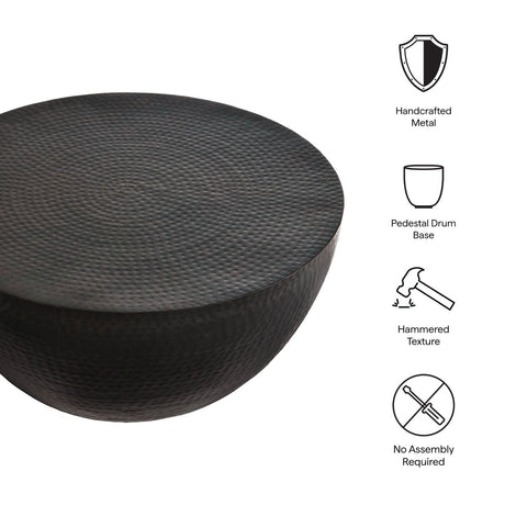 32 Inch Metal Hammered Drum Coffee Table in Black - Coffee Tables available at Alpine Outlets in Denver