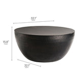 32 Inch Metal Hammered Drum Coffee Table in Black - Coffee Tables available at Alpine Outlets in Denver