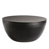 32 Inch Metal Hammered Drum Coffee Table in Black - Coffee Tables available at Alpine Outlets in Denver