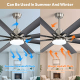 66" Low Profile Ceiling Fan With Dimmable LED Lights, 6 Speed Reversible DC Motor For Indoor - Brushed Nickel