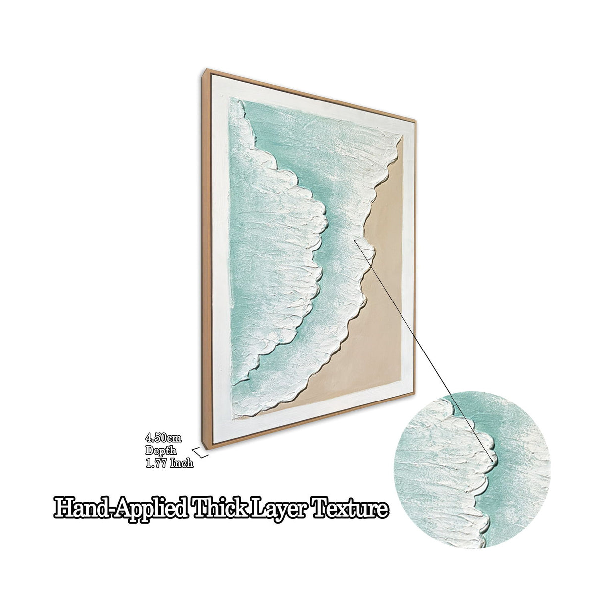 Framed Ocean Wave Wall Art, Textured Canvas Painting, Beach Decor For Living Room (Set of 2) - Aqua Blue