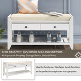 Multipurpose Entryway Shoe Rack With Cushioned Seat And Drawers