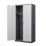 Wardrobe With Hanging Rod And Compartments, Lockable Closet With Locks & Keys For Bedroom - Gray