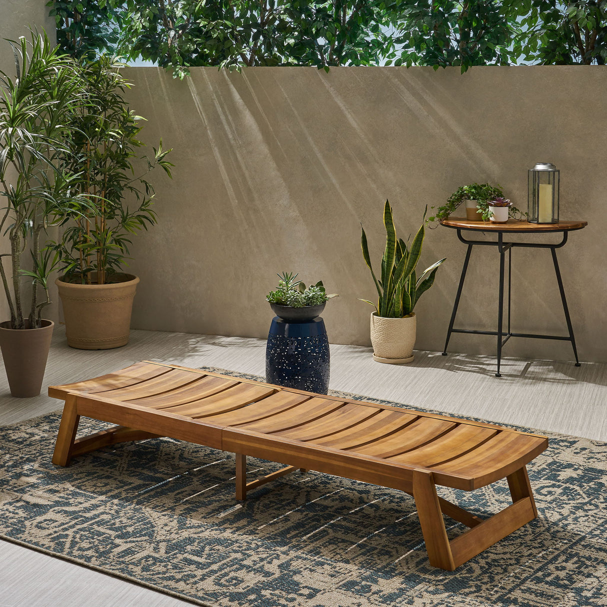 Outdoor Chaise Lounge With Adjustable Seating And Slat Panel - Yellow Brown