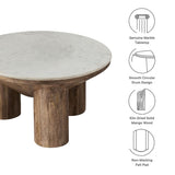33 Inch Round Mango Wood and Genuine Marble Coffee Table in Walnut - Coffee Tables available at Alpine Outlets in Denver