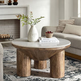 33 Inch Round Mango Wood and Genuine Marble Coffee Table in Walnut - Coffee Tables available at Alpine Outlets in Denver