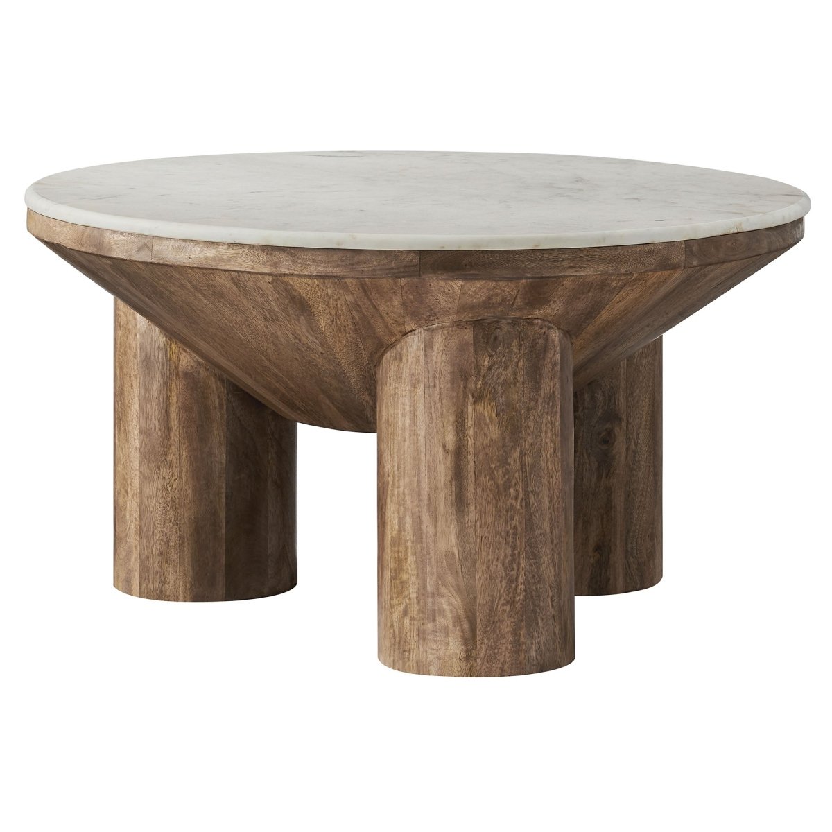 33 Inch Round Mango Wood and Genuine Marble Coffee Table in Walnut - Coffee Tables available at Alpine Outlets in Denver