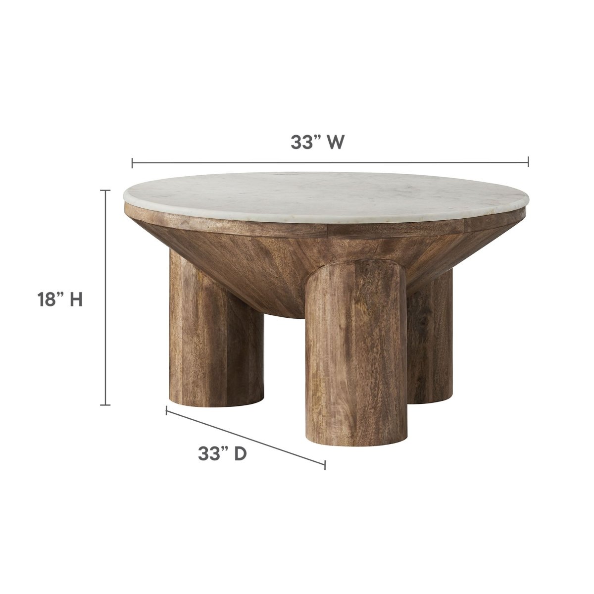 33 Inch Round Mango Wood and Genuine Marble Coffee Table in Walnut - Coffee Tables available at Alpine Outlets in Denver