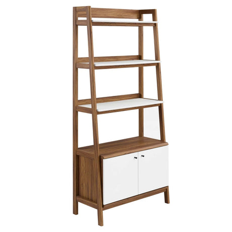 33" Tiered Display Bookshelf with Concealed Storage in Walnut White - Bookcases available at Alpine Outlets in Denver