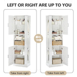 Tall Freestanding Bathroom Storage Cabinet With Adjustable Shelves And Side Hooks Board, Rectangle Design
