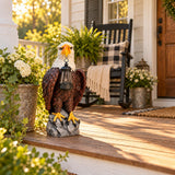 Solar Powered Bald Eagle Statue With Lantern, Outdoor Garden Decor - Black Brown