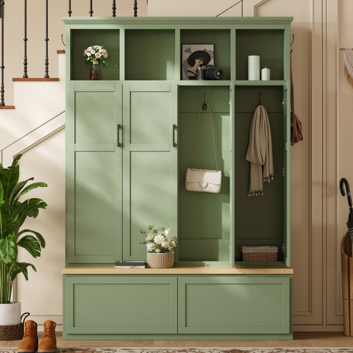 Hall Tree With 4 Hidden Cabinets