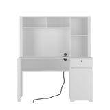 Computer Desk With Hutch & Bookshelf, Wood Executive Desk Teens Student Desk Writing Laptop Home Office Desk With Drawers, 3 Ac Outlets And 2 USB Charging Ports, Study Laptop Table For Home - White
