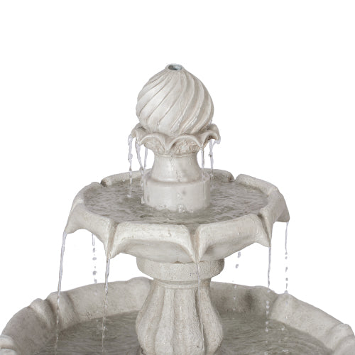 37.4"H 2-Tier White Polyresin Outdoor Water Fountain, Classic Pedestal Cascading Water Feature for Patio Garden Yard Decor