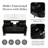 36" Bathroom Vanity With Sink, Frame Cabinet With Doors And Drawers - Black