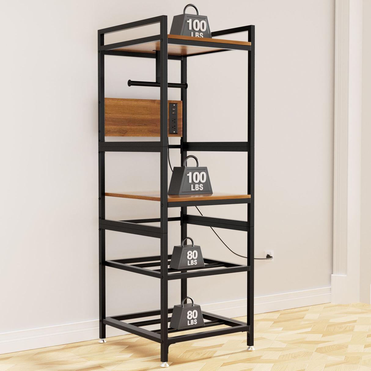 3D Printer Stand With Filament Storage, T-Type Holder, Built In Power Panelб Open Frame Printer Workstation - Black