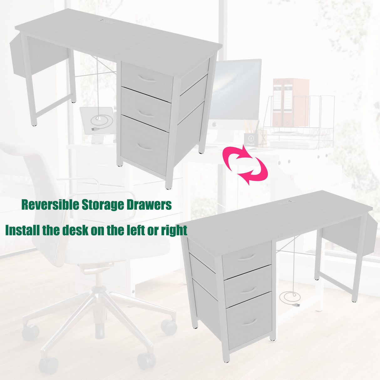 Office Desk With Power Outlet, 3 Drawers And Side Pocket For Office - White