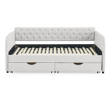 Daybed With Trundle And Storage Drawers, Flat Arms With Pocket