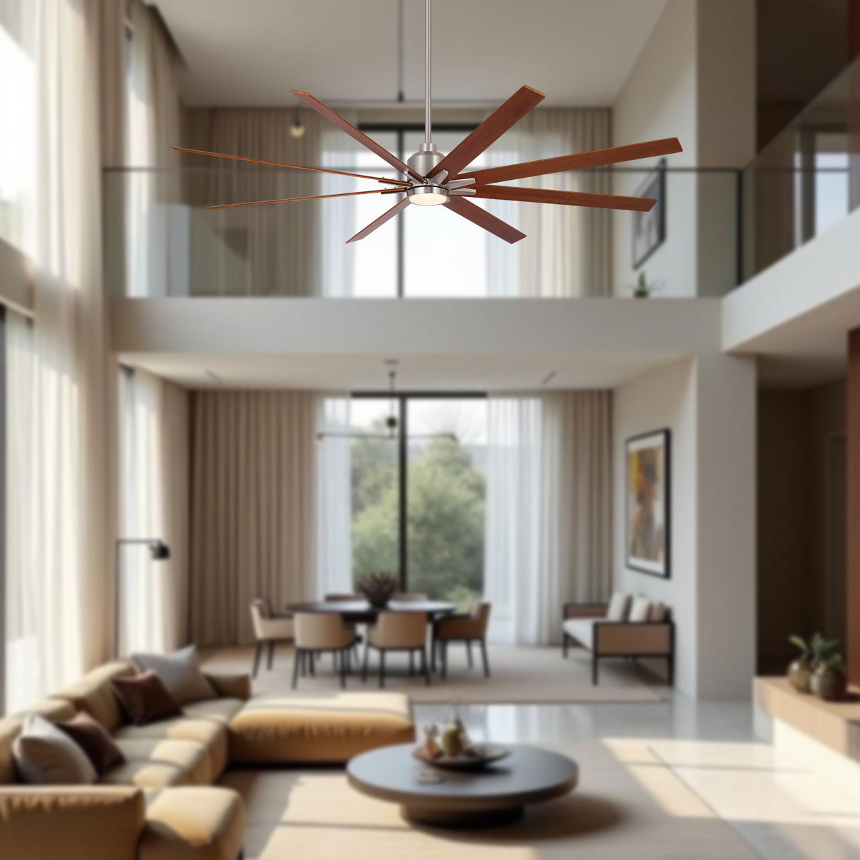 Oversized Large Ceiling Fan With Dimmable LED Light, 8 Blades, Remote Control