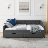 Upholstered Tufted Daybed With Drawers, Waved Arms