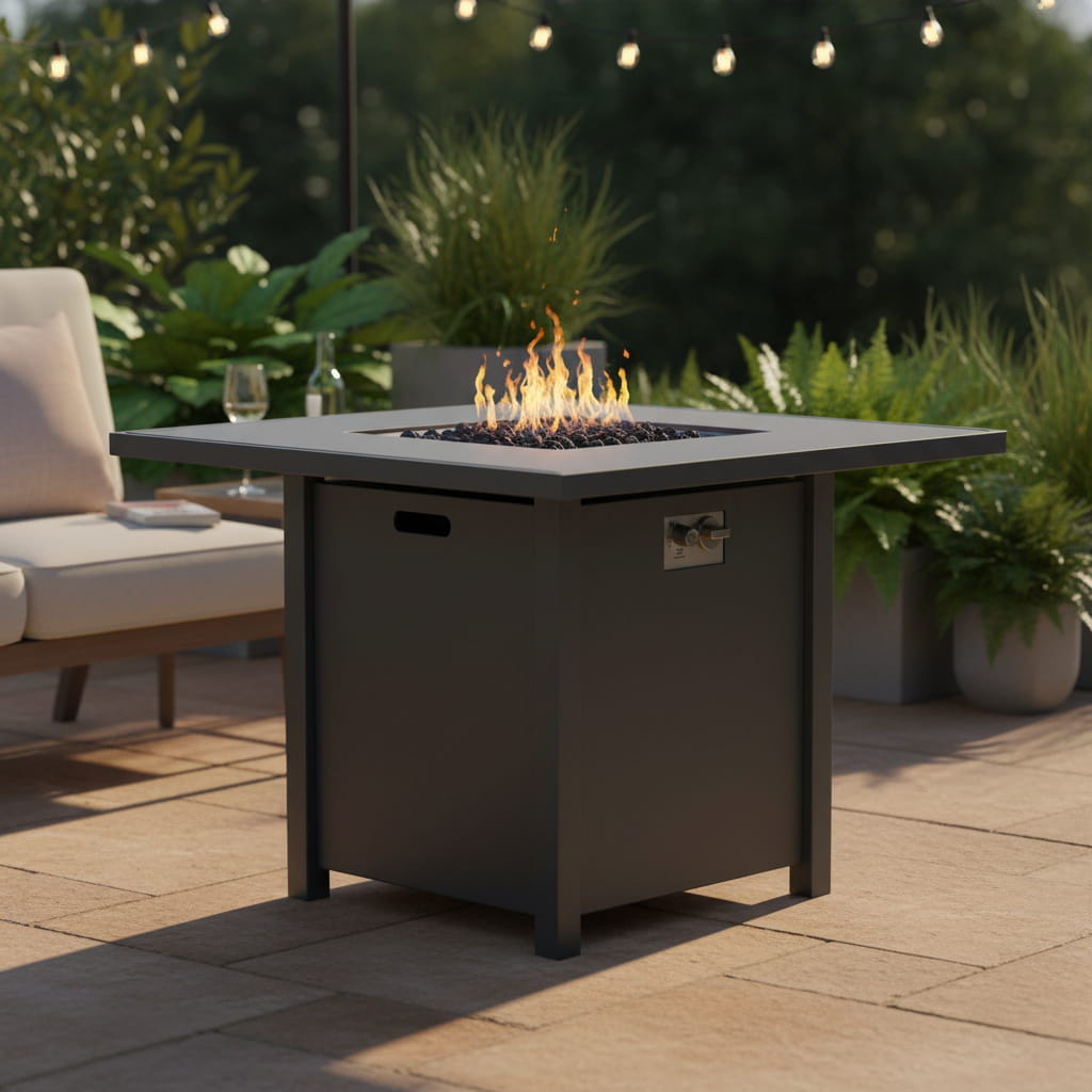 Outdoor Fire Pit Table Coffee Station Steel Construction 30x25in Gray