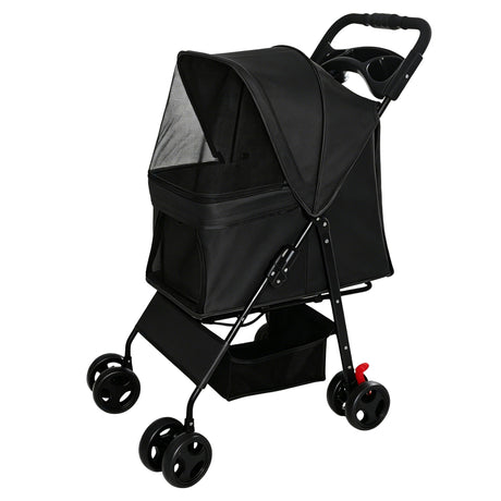 Foldable Pet Stroller For Small Dogs And Cats With Multi Functional Tray