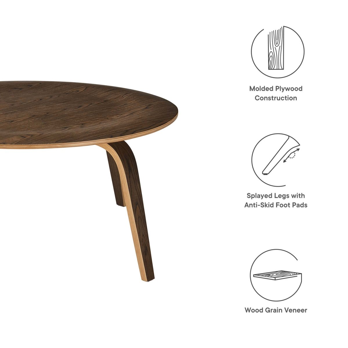 34 Inch Mid - Century Molded Plywood Coffee Table in Walnut - Coffee Tables available at Alpine Outlets in Denver