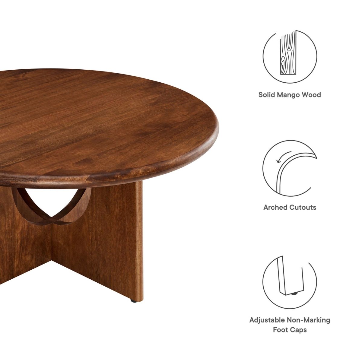 34 Inch Mid - Century Round Mango Wood Coffee Table - Coffee Tables available at Alpine Outlets in Denver