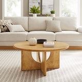 34 Inch Mid - Century Round Mango Wood Coffee Table - Coffee Tables available at Alpine Outlets in Denver