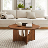 34 Inch Mid - Century Round Mango Wood Coffee Table - Coffee Tables available at Alpine Outlets in Denver