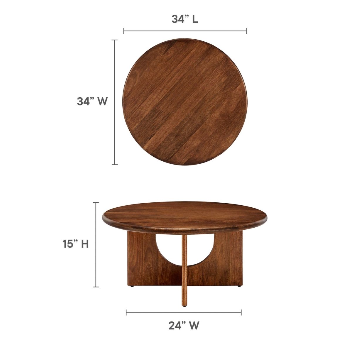 34 Inch Mid - Century Round Mango Wood Coffee Table - Coffee Tables available at Alpine Outlets in Denver