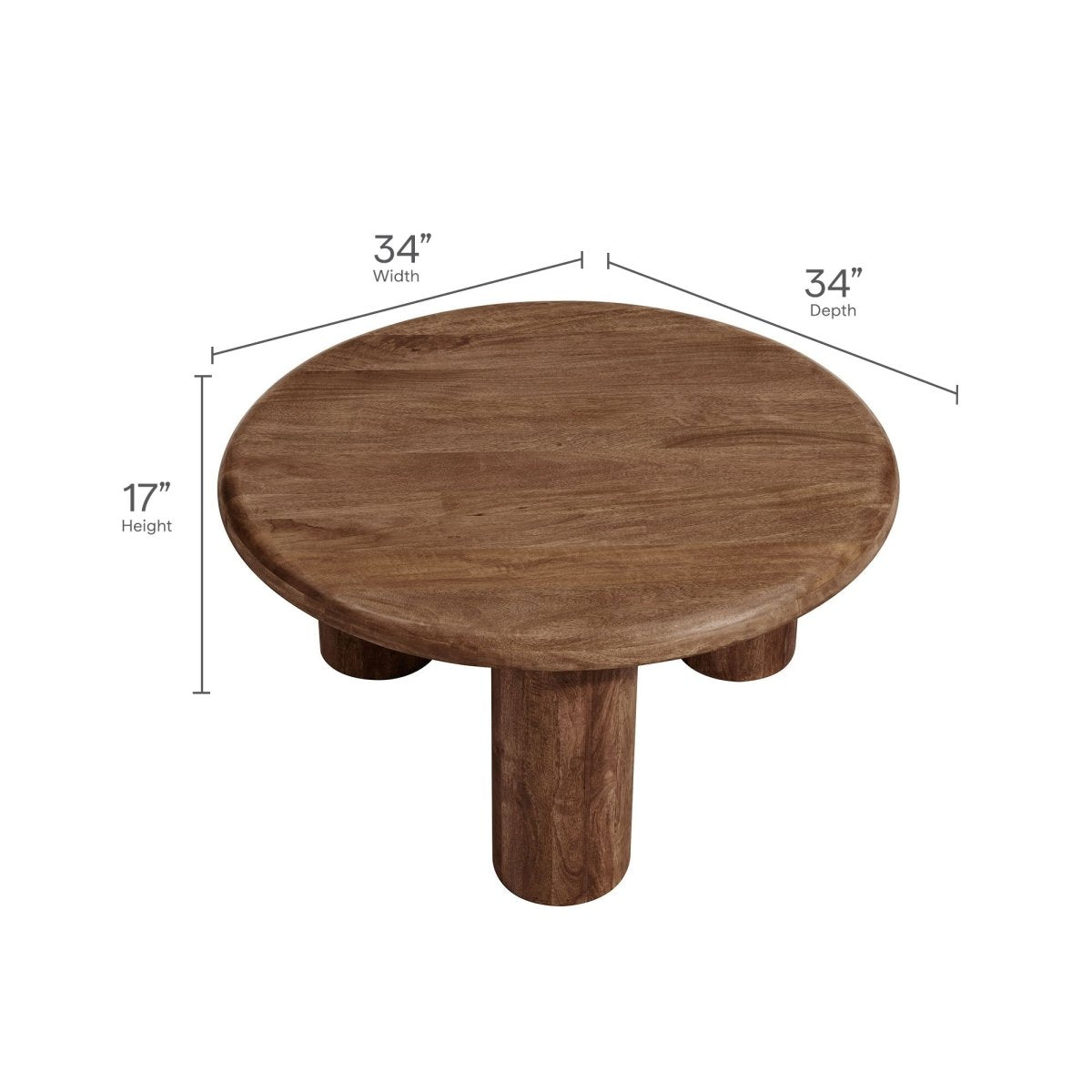 34 Inch Minimalist Round Solid Mango Wood Coffee Table - Coffee Tables available at Alpine Outlets in Denver