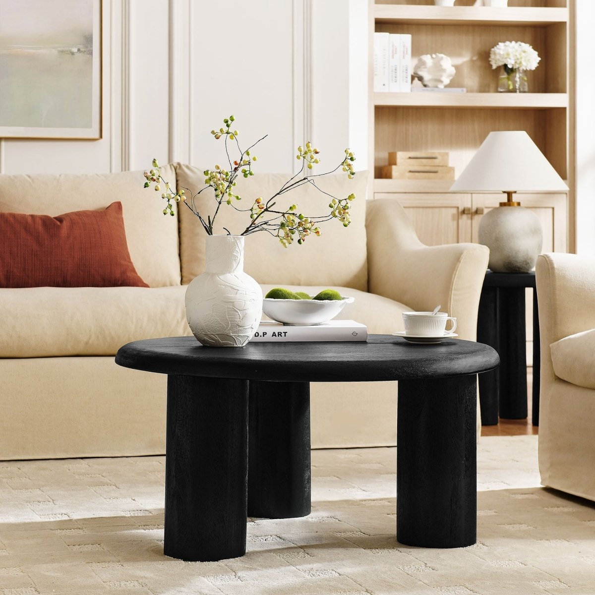 34 Inch Minimalist Round Solid Mango Wood Coffee Table - Coffee Tables available at Alpine Outlets in Denver