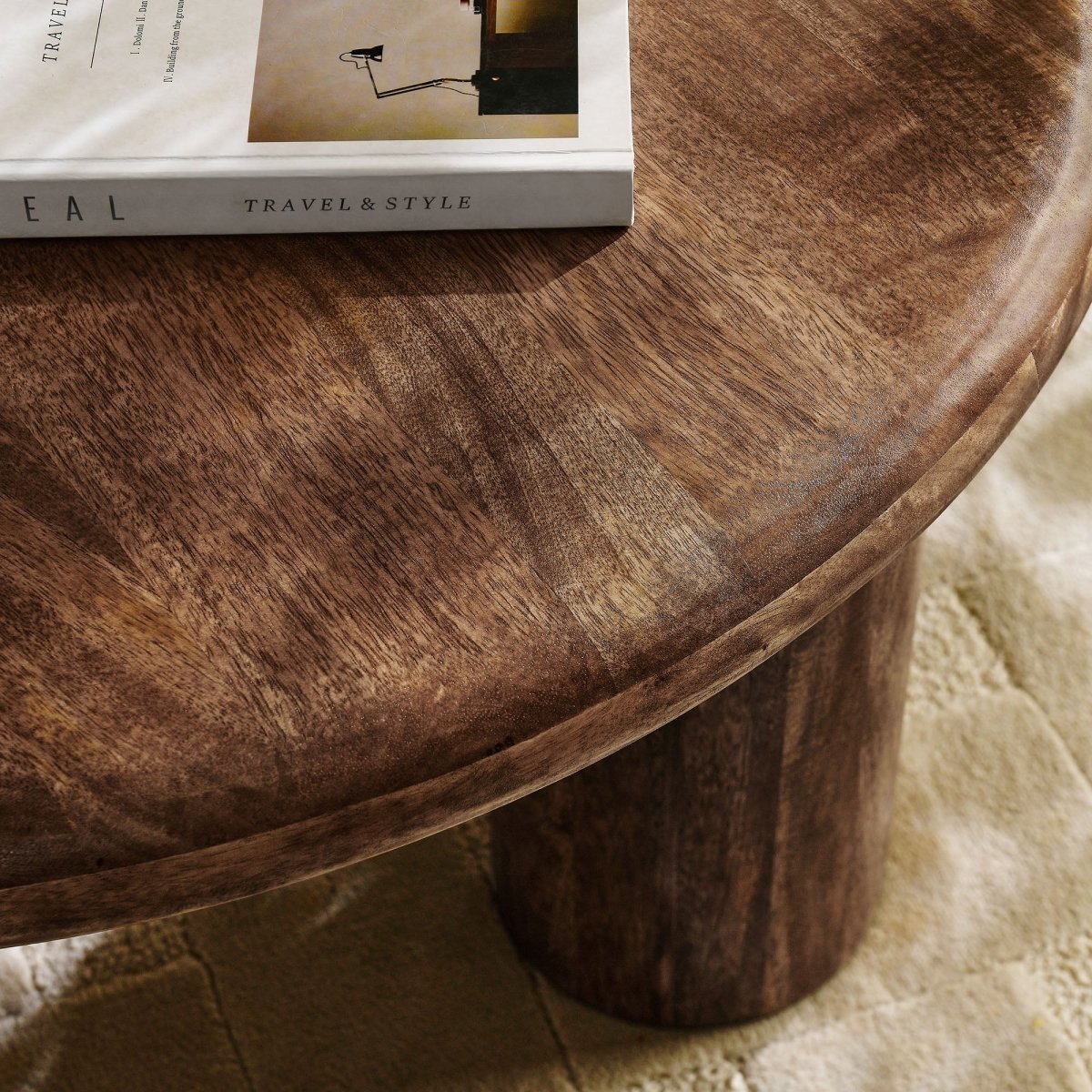 34 Inch Minimalist Round Solid Mango Wood Coffee Table - Coffee Tables available at Alpine Outlets in Denver