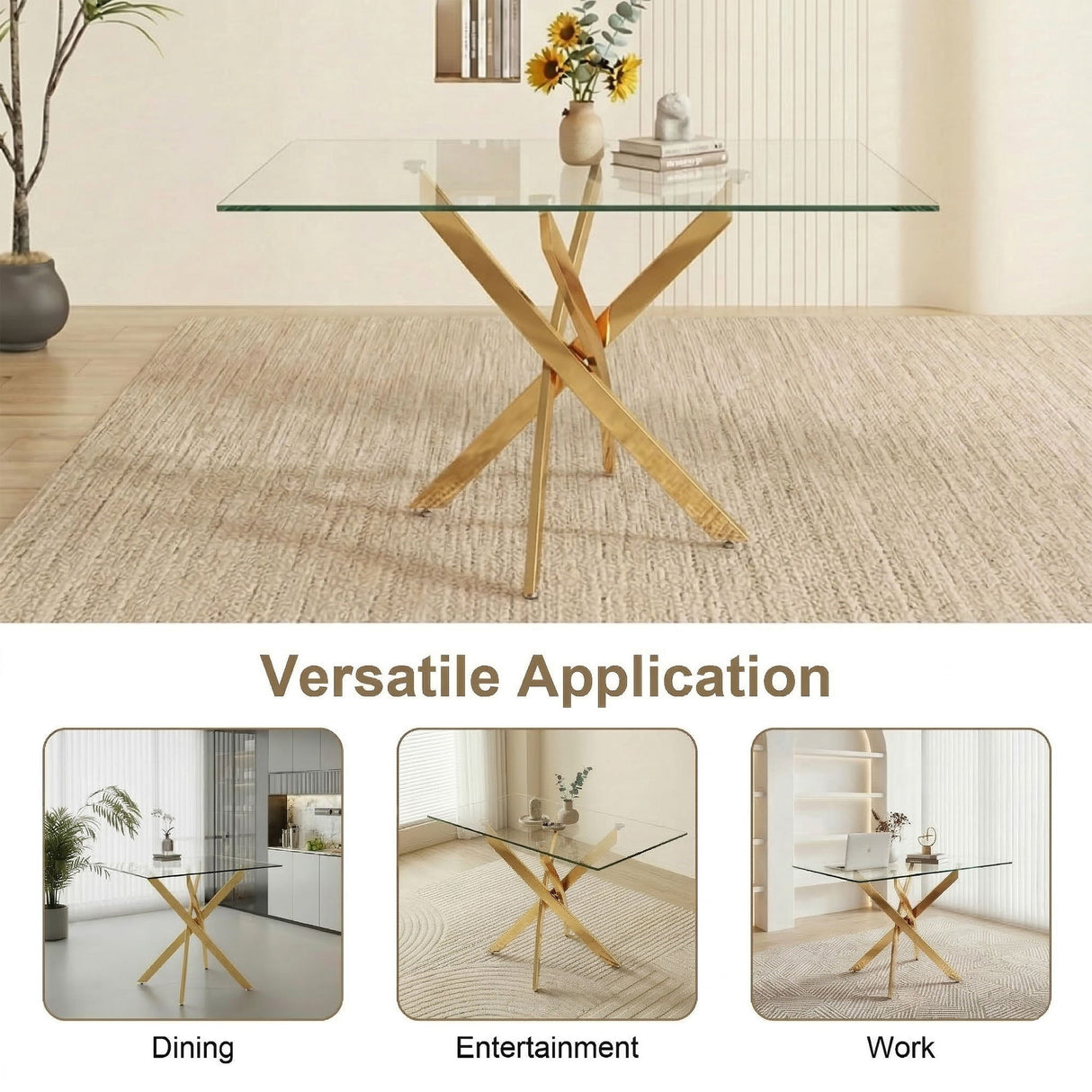 Rectangular Dining Table For Home Kitchen - Gold