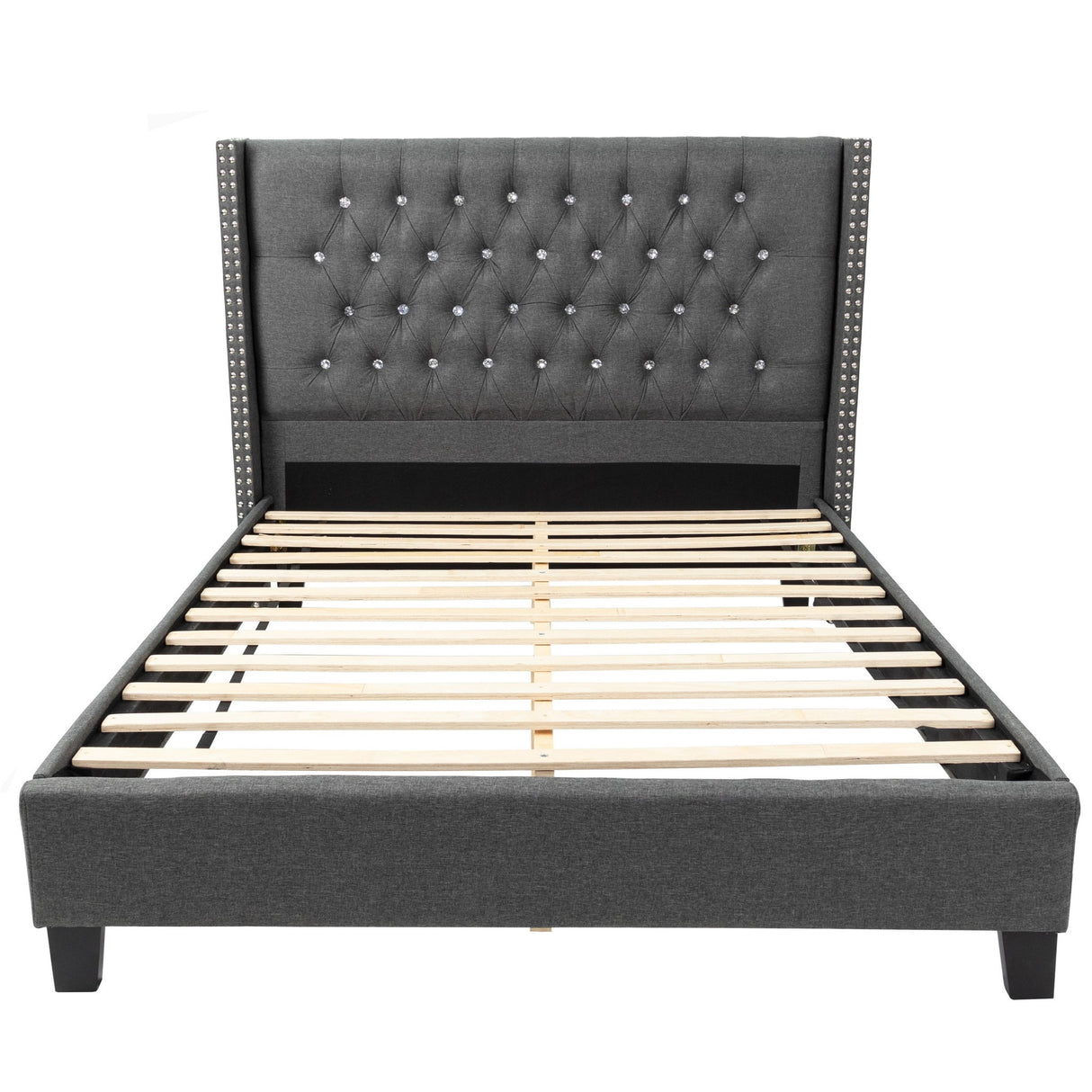 Contemporary Style Bed With Diamond Tufted Headboard