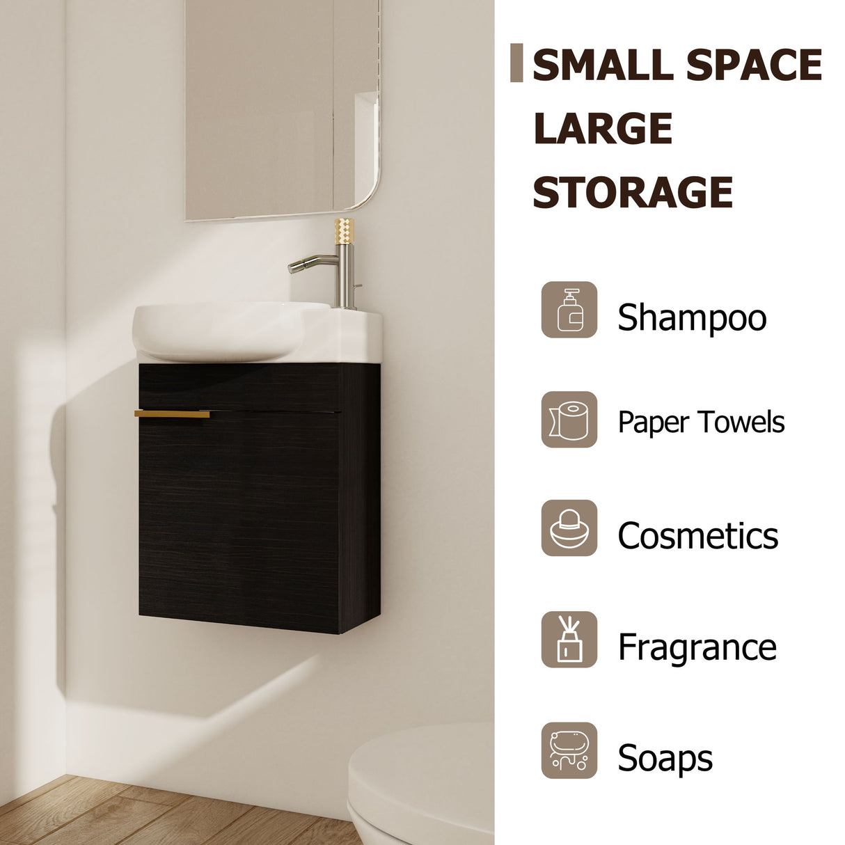 Soft Close Doors Bathroom Vanity With Sink, Compact Wall Mounted Design Basin