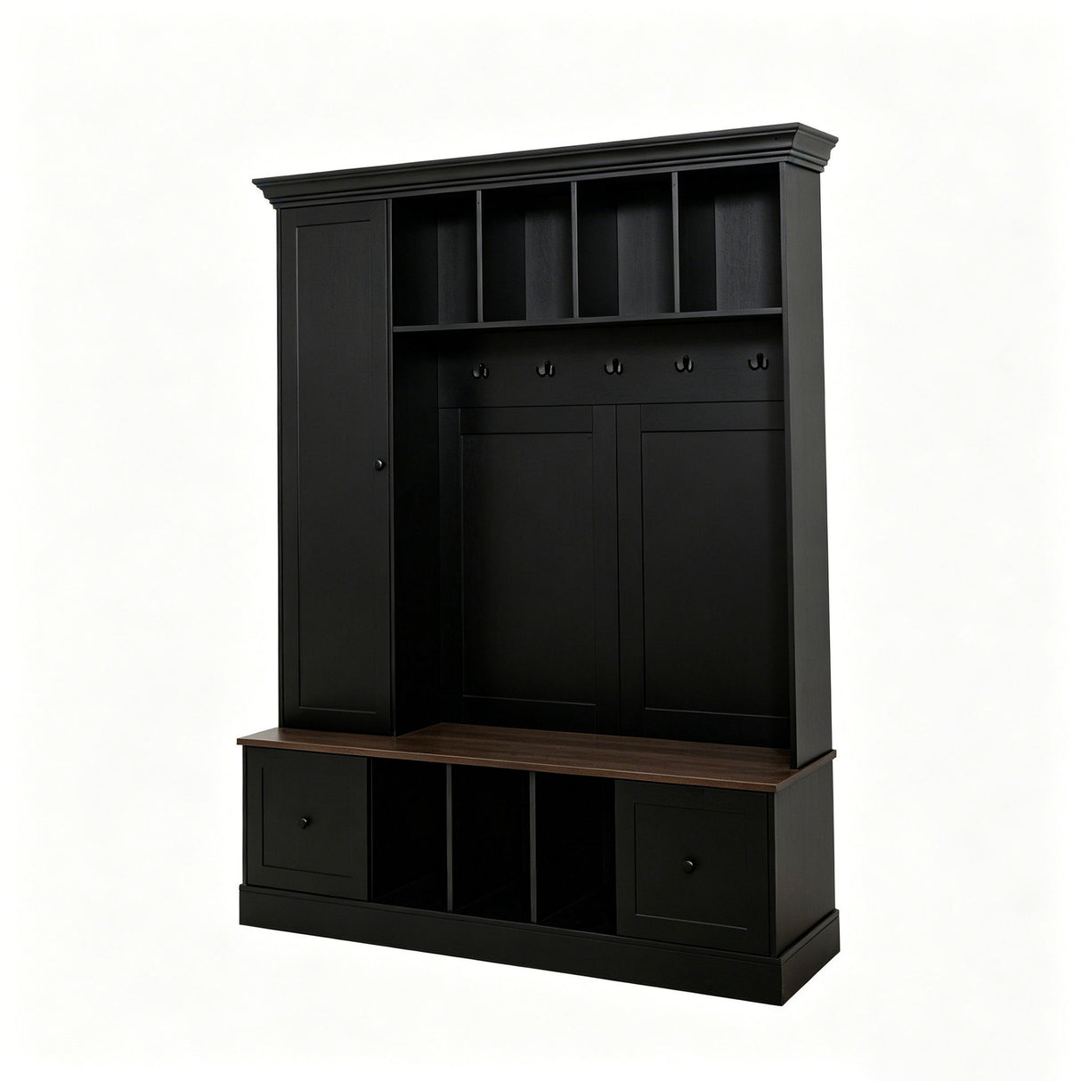 Hall Tree With Shoe Storage Bench, Entryway Coat Rack With 5 Hooks