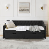 Upholstered Tufted Daybed With 2 Drawers, Waved Arms