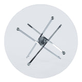 Dining Table With Cross Metal Leg And Tempered Glass, Modern Space Saving Kitchen Table For Living Room