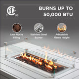 Rectangular Propane Fire Pit Table With Burner, Lava Rock, Waterproof Cover