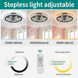 Caged Ceiling Fan With Remote Controlled Dimmable LED Lights, Flush Mount Fan, Low Profile Design - Matte Black