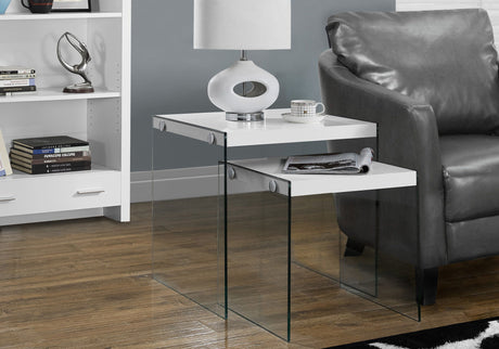 Accent Nesting Table Clear Tempered Glass For Living Room (Set of 2) - Nesting Tables - Alpine Outlets