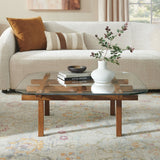 35 Inch Square Tempered Glass Coffee Table with Grid Wood Frame - Coffee Tables available at Alpine Outlets in Denver