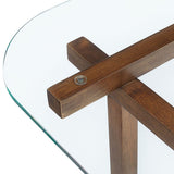 35 Inch Square Tempered Glass Coffee Table with Grid Wood Frame - Coffee Tables available at Alpine Outlets in Denver